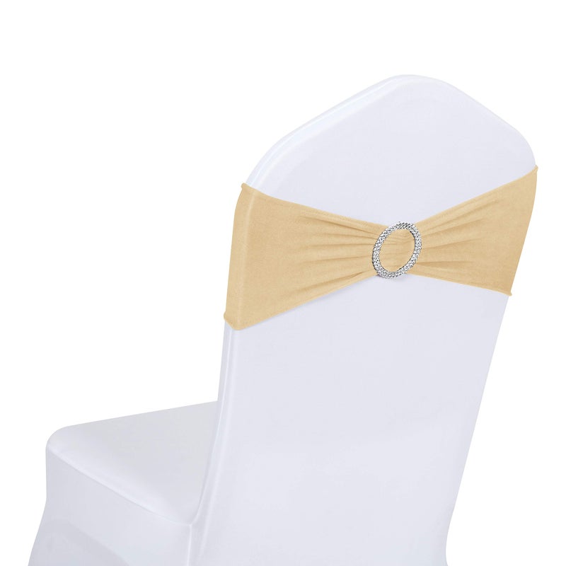 Obstal 50 PCS Spandex Stretch Chair Sashes Bows for Wedding Reception- Universal Elastic Chair Cover Bands with Buckle Slider for Banquet, Party, Hotel Event Decorations Champagne Sashes - Image 1